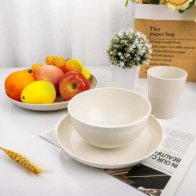 Rubtlamp 24 Pcs Wheat Straw Dinnerware Sets, Unbreakable Reusable Plastic Wheat - Image 5