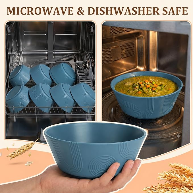 PYRMONT Large Salad Bowl 36 Oz Wheat Straw Bowls Set of 8 Alternative Plastic - Image 7