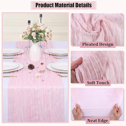 Light Pink Cheesecloth Table Runner 35 x 157 Inch Boho Gauze Table Runner - Image 3