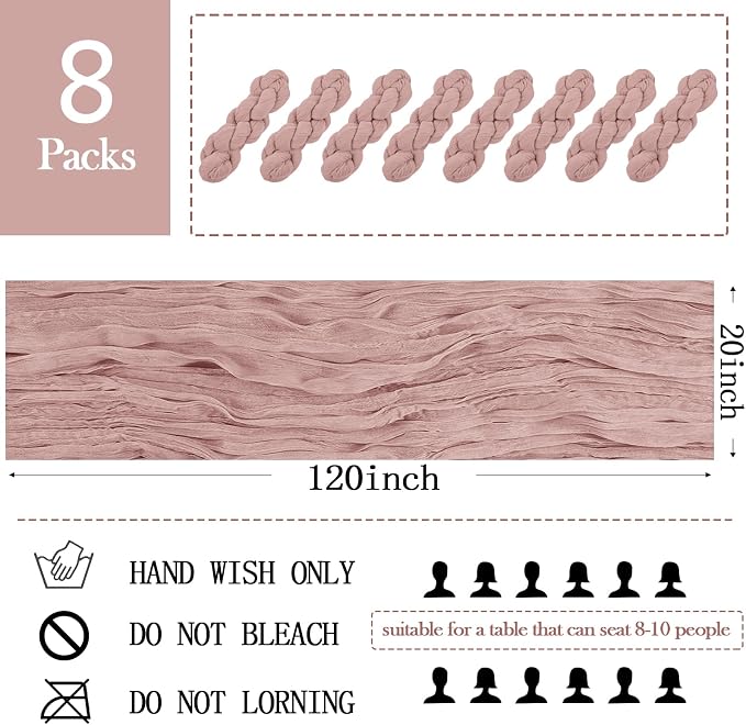 8 Pack Dusty Pink Cheesecloth Table Runner 20 x 120 inch Gauze Table Runners 10 - Image 2