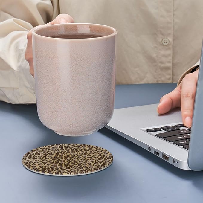 6 Pcs Animal Leopard Cheetah Print Brown Leather Coasters - Image 7