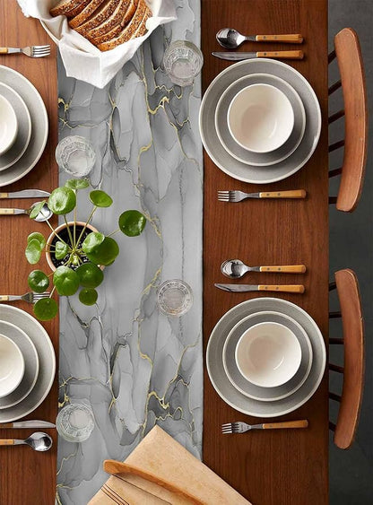 Grey Marble Short Table Runners 48 Inches, Cotton Linen Fabric Table Runner - Image 5