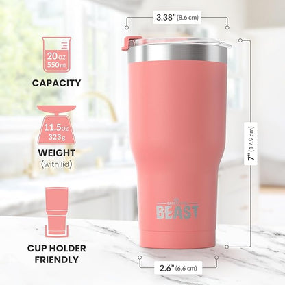 Beast 20 oz Tumbler Stainless Steel Vacuum Insulated Coffee Ice Cup Double Wall Travel Flask (Blossom Pink)
