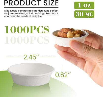 ECOLipak 1 oz Compostable Condiment Cups, 1000 Pack Bagasse Portion Cups | - Image 2