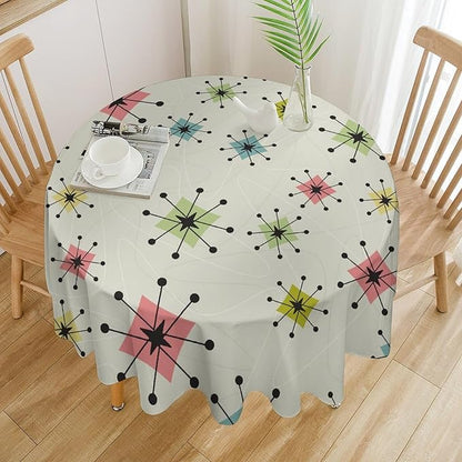Retro Mid Century Round Tablecloth, Vintage Modern Colorful Abstract Geometric Art Bohemian Tablecloth for Home Party Dining Room Kitchen Decor 50Inch(127cm)