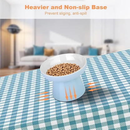 Elevated Cat Food Bowls 2 Pack,Ceramic Raised Cat Bowls with Non-Slip Base,Whisker Friendly Shallow Design for Dry & Wet Food,Anti-Vomiting Cat Feeder,Dishwasher & Microwave Safe (Pink&Blue)