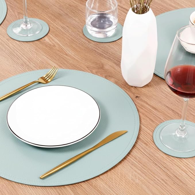 Faux Leather Round Placemats and Coasters, Coffee Mats Kitchen Table Mats - Image 2
