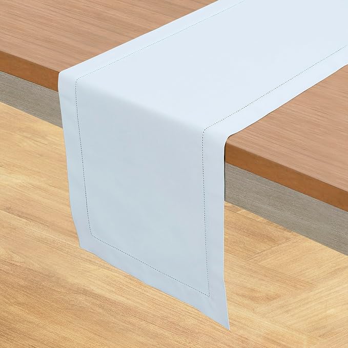 Solino Home Cotton Linen Table Runner Blue, Hemstitch Collection 14 x 36 in | - Image 2