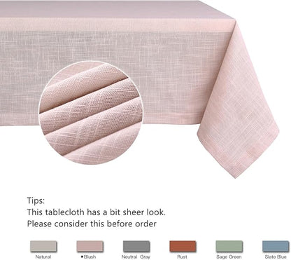 maxmill Lux Faux Linen Table Cloth with Slubby Texture Wrinkle Resistant Anti-Shrink Soft Tablecloth for Kitchen Dining Tabletop for Buffet Banquet Parties Event Dinner Rectangle 52 x 70 Inch Blush