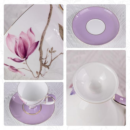 KAMMAK Ceramic Coffee Cups Saucers Set of 2, Porcelain Espresso Cups - Image 4