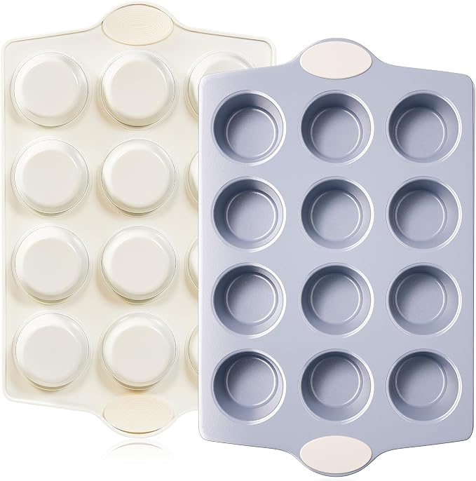 BRONYPRO Ceramic Muffin Pan, 12-Cup Nonstick Aluminized Steel Cupcake Pans by Bronypro