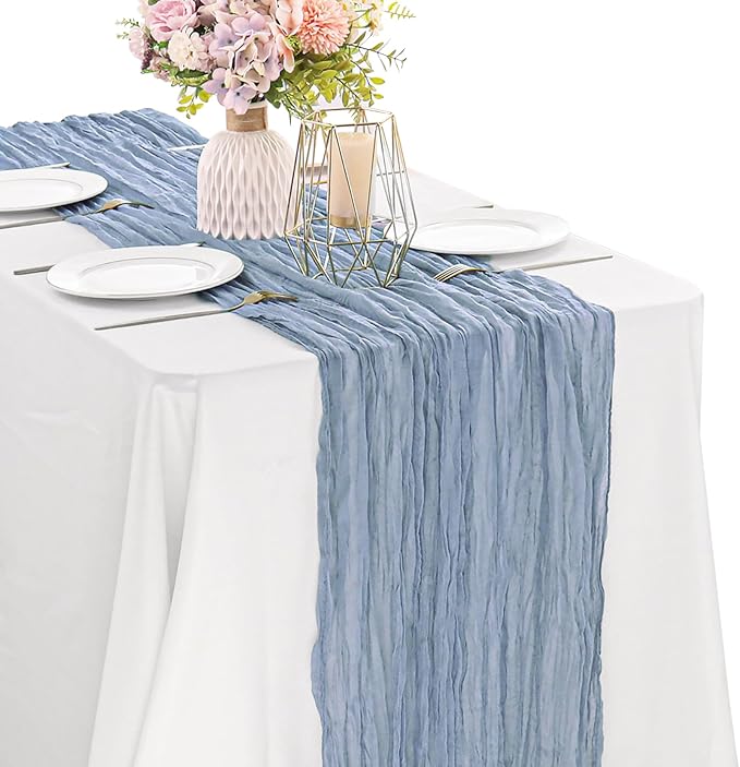 Dusty Blue 10FT Cheesecloth Table Runner Boho Gauze Fabric Table Runner Rustic by JALANCY
