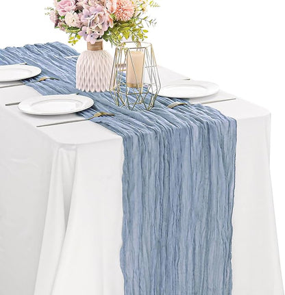 Dusty Blue 10FT Cheesecloth Table Runner Boho Gauze Fabric Table Runner Rustic by JALANCY