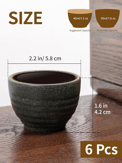 1.6oz Espresso Cups Set of 6, Matte Black Ceramic Demitasse Coffee Cups - Image 2