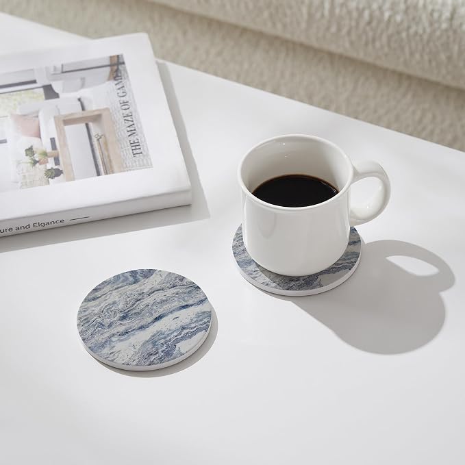 Set of 6 Navy Abstract Onyx Marble Coasters - Image 3