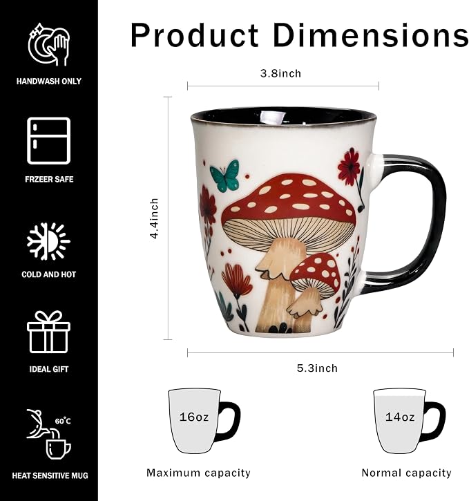 Mushroom Coffee Mugs, Color Changing Mug, 16oz | Ceramic Tea Cup - Image 3