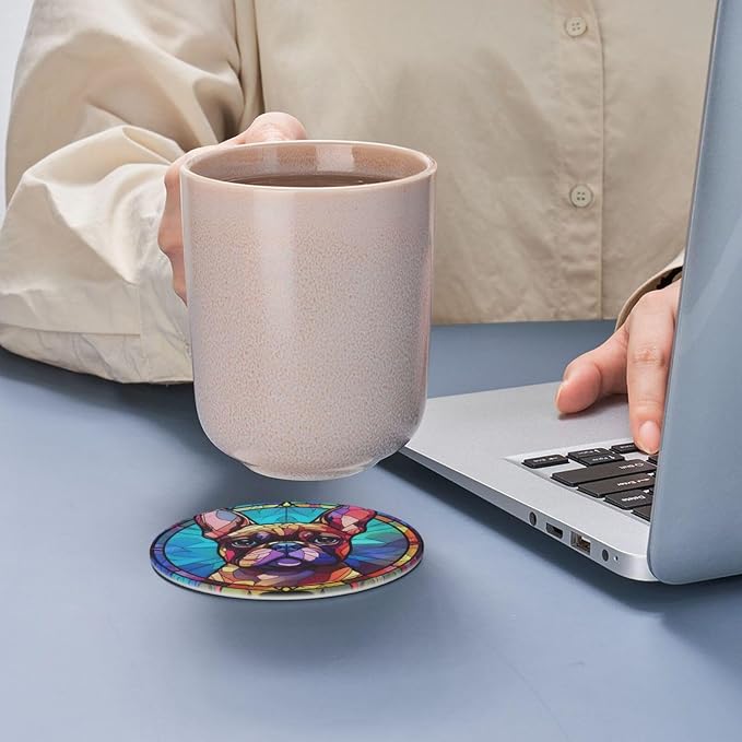 French Bulldog Stained Dog Breed Glass Art Leather Drinks Coasters - Image 5