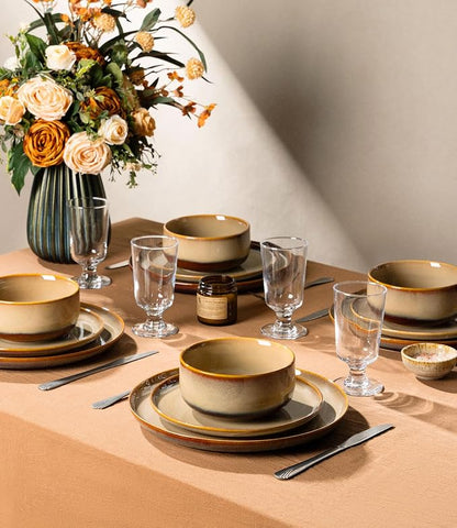 Ceramic Dinnerware Set for 4, 12-Piece Plates and Bowls Set | Handmade Reactive - Image 6