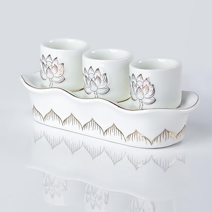 QINLANG White Buddhist 3 Altar Cups Set, Buddha Water Cup Set of 3, Ceramic - Image 5