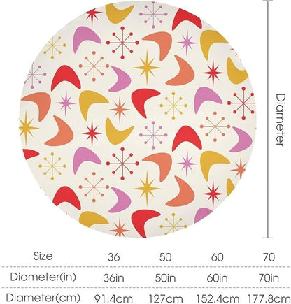 Mid Century Modern Round Tablecloth, Vintage Abstract Colorful Geometrics Modern Art Tablecloth for Home Party Dining Room Kitchen Decor 70Inch(178cm)