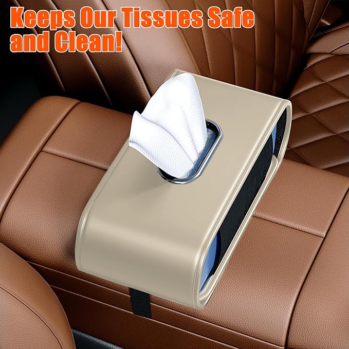Car Tissue Holder, Car Kleenex Holder Backseat Fits 100-160 Count | Premium PU - Image 3