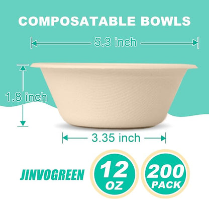 JINVOGREEN 200 Count 12 oz Paper Bowls, Disposable Compostable Bowls Bulk - Image 2
