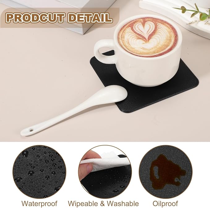 uxcell 6 Pcs Faux Leather Coasters, 3.9 x 3.9 Square Coasters - Image 3