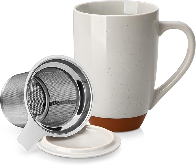 MALACASA Ceramic Tea Mug with Lid and Stainless Steel Infuser, 18 oz Large Tea by MALACASA
