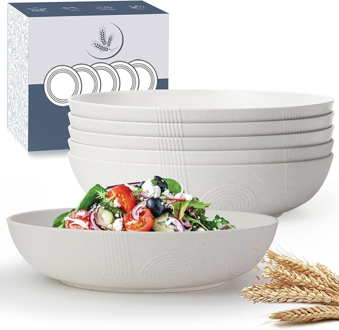 10inch Wheat Straw Salad Bowls Set of 6 by WROVA
