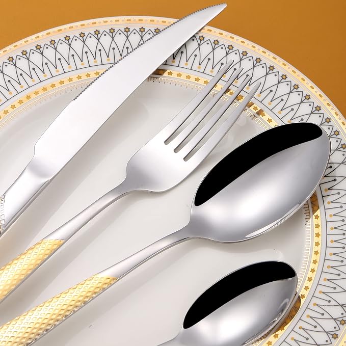 A·HOUSEWARE Hammered Silverware Gold and Silver Flatware Stainless Steel - Image 5
