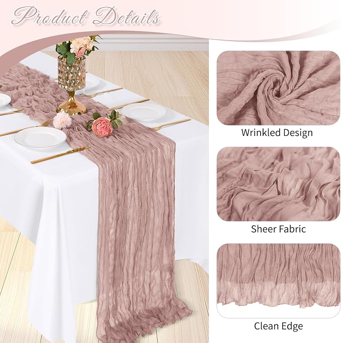 6 Pack Dusty Pink Cheesecloth Table Runner, 17 x 108 inch, Semi Sheer Boho - Image 4