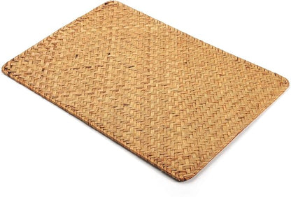 Natural Woven Rattan Rectangular Placemats for Dining Table (Set of 6, 18x12inches)