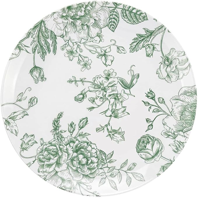 Efavormart 10-Pack French Toile Plastic Dessert Plates – Sage Green & White - Image 2