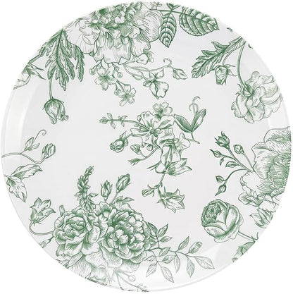 Efavormart 10-Pack French Toile Plastic Dessert Plates – Sage Green & White - Image 2