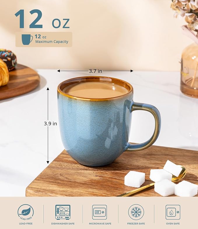 LERATIO Ceramic Coffee Mugs Set of 6, 12oz Handmade Coffee Mugs Set | Large - Image 2