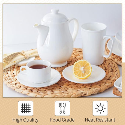 Gejoy 36 Pcs Boho Woven Placemats Wood Bead Napkin Rings with Dinner Napkins Cloth 13.8 Inch Round Water Hyacinth Placemat Farmhouse Rustic Table Chargers Wooden Dinner Ring for Wedding Thanksgiving