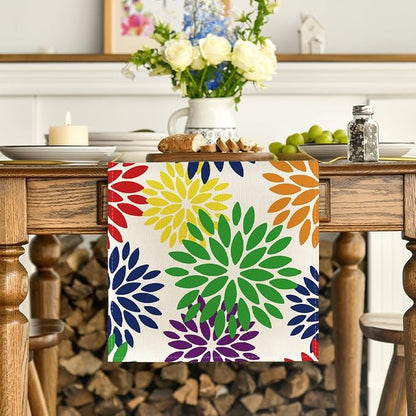 Artoid Mode Red Blue Green Dahlia Floral Pinnata Spring Table Runner, Seasonal - Image 2