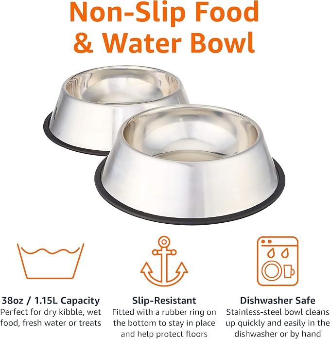 Amazon Basics Stainless Steel Non-Skid Dog Water And Food Bowls, Dishwasher Safe - Image 3