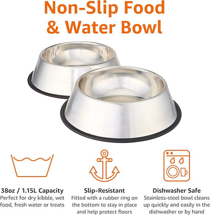 Amazon Basics Stainless Steel Non-Skid Dog Water And Food Bowls, Dishwasher Safe - Image 3