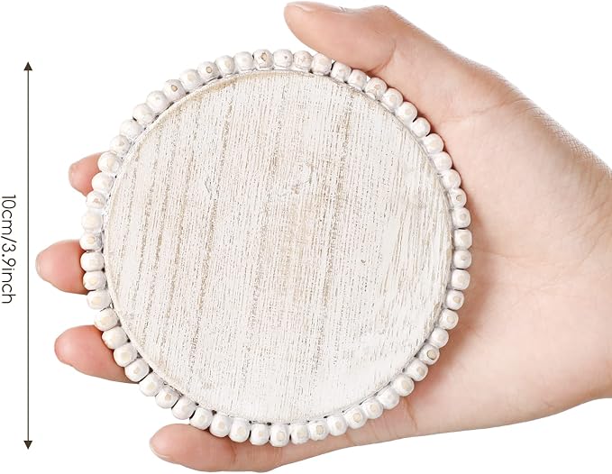 Honeydak 4 Pcs Wooden Coasters Round Bead Coasters Set Wood Drink Coaster - Image 2