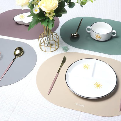 Silicone Placemats, Oval Placemats Set of 4. Heat-Resistant and Easy to Clean Siliconty Mats, Non-Slip Silicone Placemats for Table Protection. (2, Cameo Brown)