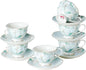 6oz Porcelain Tea Cup & Saucer Set of 6, complete 12-pieces cup & saucer set by PRECITIME