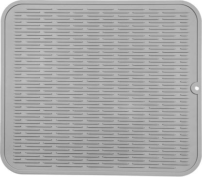 Silicone Dish Drying Mat for Multiple Usage,Easy clean,Eco-friendly,Heat-resistant Silicone Mat for Kitchen Counter or Sink,Refrigerator or Drawer Liner Grey 2XL 24 inches x 18 inches