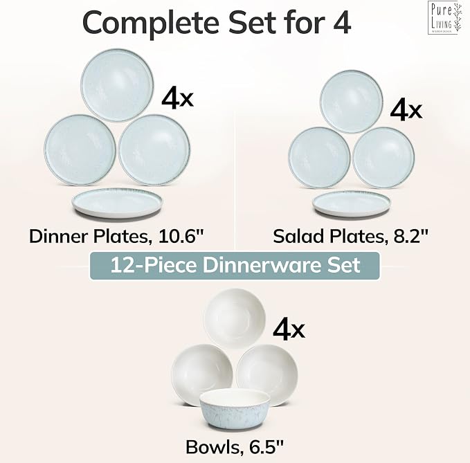 12 Piece Stoneware Dinnerware Set - Image 6