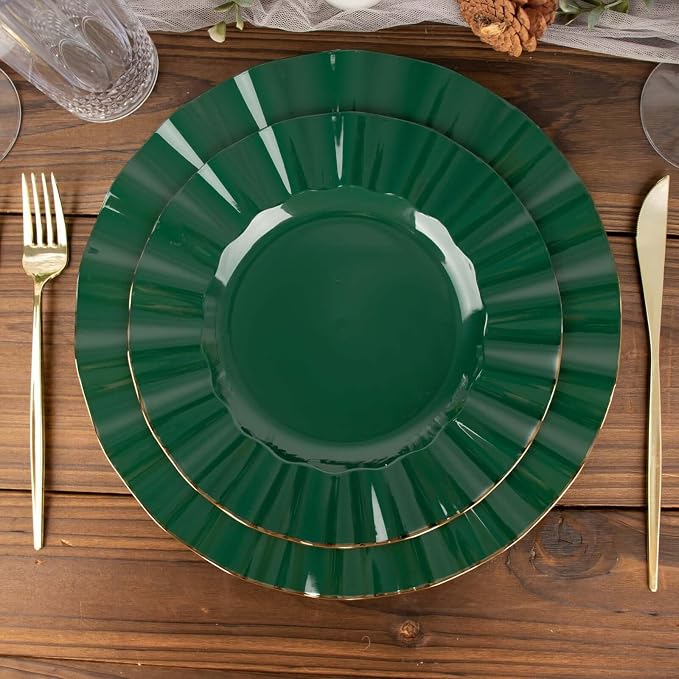 Efavormart 9" Salad Plates – Set of 10 Plastic Hunter Green Round Disposable - Image 6