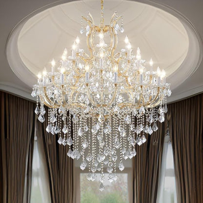 Large Gold Chandelier Light Fixtures - 36 Lights, 4 Layers Modern Crystal Chandeliers for Hotel, Lobby, Foyer, Entrance Hall, Staircase