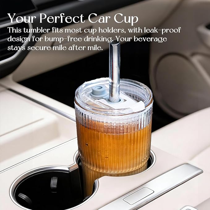 KEMORELA 20oz Ribbed Glass Tumblers - Image 9