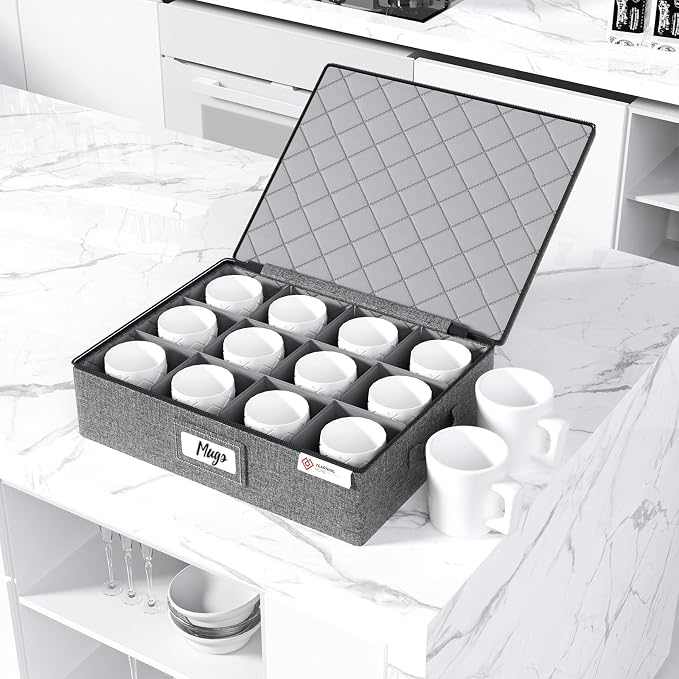 Cup and Mug Storage Box with Hard Shell and Dividers - Image 5