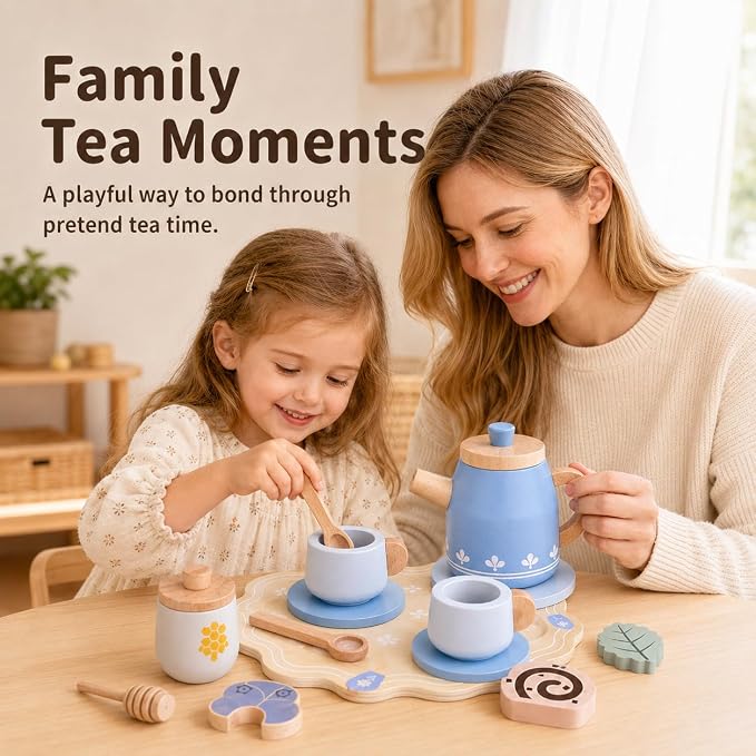 Wooden Blue Tea Set Toys - Image 6
