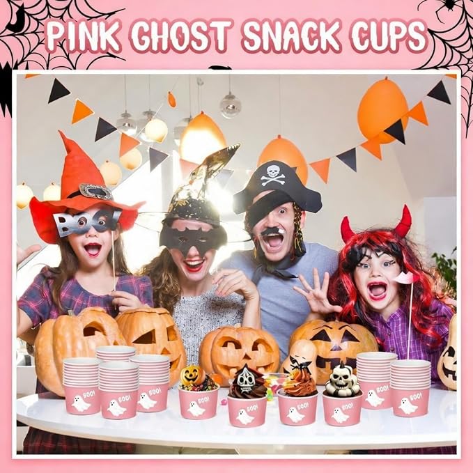 CHENGU 180 Pcs Halloween Snack Cups 9 oz Disposable Ghost Paper Ice Cream Bowls - Image 7